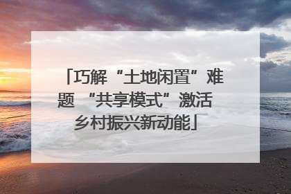 巧解“土地闲置”难题 “共享模式”激活乡村振兴新动能